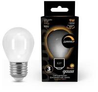 gauss Лампа Filament Шар 9W 590lm 3000К Е27 milky диммируемая LED 1/10/50 105202109-D