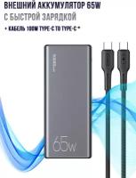 Power bank USAMS, SuperMac, 30000 мАч, Внешний аккумулятор 65W с быстрой зарядкой, кабель 100W Type-C to Type-C