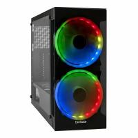 Корпус Miditower ExeGate i3 MATRIX (ATX, без БП, 2*USB+1*USB3.0, HD аудио, черный, 2 вент. 18см с RGB подсветкой, пылевые фильтры, передняя и боковая панели - закаленное стекло) EX289022RUS