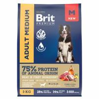 Корм сухой Brit Premium Dog Adult Medium для взрослых собак средних пород 10–25 кг, с индейкой и телятиной 3 кг