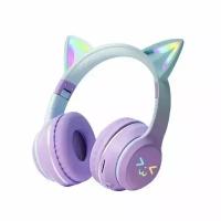 Беспроводные наушники VivaCat VC-3M lilac детские c ушками кошки, LED, Bluetooth, светящиеся, сиреневый / серый