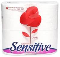 Туалетная бумага Sensitive Ladies, 4 слоя, 4 рулона