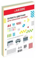 Бумага цветная, А4, 80г, deVente 5 цветов, пастель, 100л