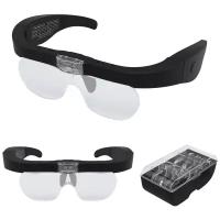 Лупа налобная очки с подсветкой, сменными линзами и встроенным аккумулятором (прмт-103078)