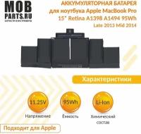 Аккумуляторная батарея OEM для ноутбука Apple MacBook Pro 15" Retina A1398 A1494 95Wh Late 2013 Mid 2014