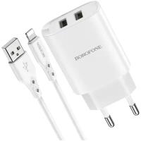 СЗУ USB 2.1A 2 USB порт BOROFONE BN2 Super fast кабель Lightning 8Pin белый