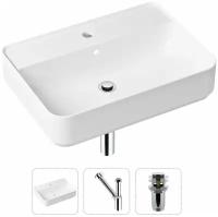 Комплект 3 в 1 Lavinia Boho Bathroom Sink 21520329: накладная фарфоровая раковина 60 см, металлический сифон, донный клапан