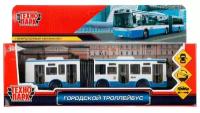 Модель TROLLRUB-19-BUWH городской троллейбус 19 см, двери, инерц, бело-синий Технопарк в коробке