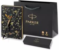 Подарочный набор: Шариковая ручка Parker IM Metal Black GT и ежедневник недатированный черный с дизайном