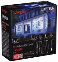 VEGAS 4,5V Электрогирлянда "Занавес" 96 синих LED ламп, прозрачный провод, 6 нитей, 1,5*1,5 м, 8 режимов, с блоком питания