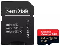 Карта памяти SanDisk Extreme PRO QuickFlow 200 Мб/с - 64Гб - microSDXC UHS-I U3 A2 V30 4KUHD + Адаптер