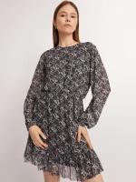 Платье длины мини из сетчатой ткани с цветочным принтом, цвет Черный, размер S 223338155083