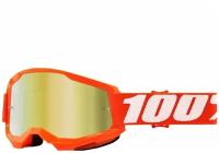 Кроссовые очки, маска 100% Strata 2, оранжевые, с золотистым зеркальным стеклом