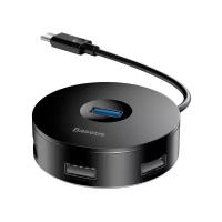 USB-концентратор Baseus round box Type-C HUB (CAHUB-G), разъемов: 4, 25 см, черный