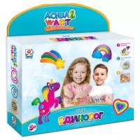 Набор для опытов 1Toy Aqua art, "Единорог", 6 формочек, 5 блестящих красок по 100 мл, цветные камешки (Т20086)