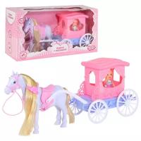 Карета с куклой и лошадкой ТМ Amore bello, в коробке, цвет кареты розовый, 37*12*19 см