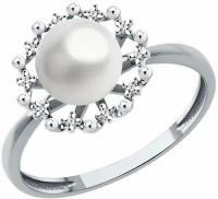 Кольцо Diamant, белое золото, 585 проба, бриллиант, жемчуг пресноводный культивированный, размер 17.5
