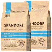 GRANDORF SINGLE GRAIN CAT ADULT SKIN & COAT CARE WHITE FISH & TURKEY для кошек с чувствительной кожей и шерстью с белой рыбой и индейкой(0,4 + 0,4 кг)