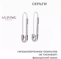 Серьги XUPING JEWELRY Булавки, фианит, размер/диаметр 33 мм, серебряный