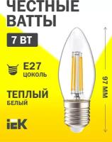 Лампа светодиодная LED IEK Свеча, серия 360°, E27, C35, 7 Вт, 3000 K, теплый свет