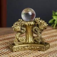 Нэцке полистоун бронза "Драконы со стеклянным шаром" 8х12х12 см 4128564