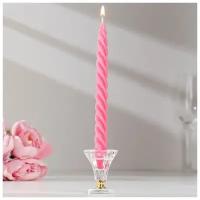 Набор свечей витых, 2,3х 24,5 см, 5 ч, 50 г, 4 штуки, тёмно-розовая 7690997