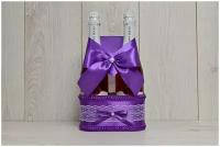 Свадебная корзинка для шампанского "Горько" в фиолетовом цвете