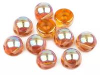 Стеклянные чешские бусины с двумя отверстиями, Cabochon bead, 6 мм, цвет Crystal Orange Rainbow, 10 шт