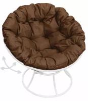 Кресло папасан пружинка без ротанга белое, коричневая подушка