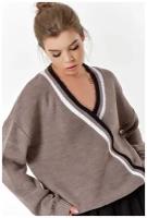 FLY Пуловер вязаный оверсайз со спущенным плечом из хлопка капучино 48-50 р