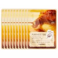 TONYMOLY Очищающая тканевая маска для лица с муцином улитки PURENESS 100 Snail Mask Sheet 10шт 21 г