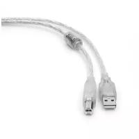 Кабель USB 2.0 AB (m-m) 1,8м Pro экран, феррит.кольца, прозрачный CCF-USB2-AMBM-TR-6 Cablexpert