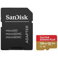 Карта памяти 128Gb - SanDisk Extreme Plus - Micro Secure Digital XC Rescue Pro Deluxe A2 C10 V30 UHS-I U3 SDSQXBZ-128G-GN6MA с переходником под SD (Оригинальная!)