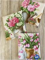 Полотенце кухонное набор "цветы" 3 шт рогожка