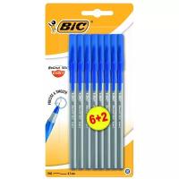 Ручки шариковые с грипом BIC "Round Stic Exact", набор 6+2 шт., синие, линия письма 0,28 мм, блистер, 932862