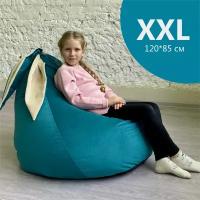 Мягкое кресло-мешок для детей, подростков и взрослых АртБинБэг "Ушастик" Велюр бирюзовый, размер XХL