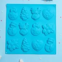 Форма для шоколада 3D Доляна "елочные игрушки", 30х30 см, силикон, 12 ячеек, цвет синий