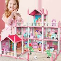 Сборный кукольный домик: 3 этажа, 8 комнат, мебель, аксессуары, питомец