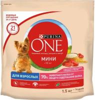 Сухой корм для собак Purina ONE с высоким содержанием говядины, с рисом 1.5 кг (для мелких и карликовых пород)