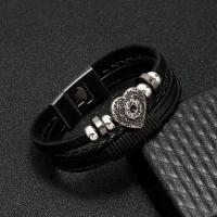 Плетеный браслет Croco Gifts кожаный, металл, 1 шт., размер 21 см, черный, серебристый