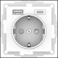 Розетка механизм AtlasDesign, 16А с 2 USB A+C 5В/2.4А 2х5В/1.2А цвет белый, SchE ATN000132