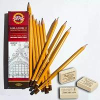 Набор профессиональных чернографитных карандашей 12 штук, Koh-I-Noor 1500, разной мягкости/твердости, для черчения, для рисования и скетчинга