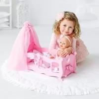 Кровать для кукол мега тойс "Diamond princess", с постельным бельем и балдахином, розовая