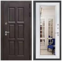 Входная уличная дверь для дома с терморазрывом LONDON с внутренней панелью с зеркалом фацет-белый софт, размер по коробке 880х2050, правая