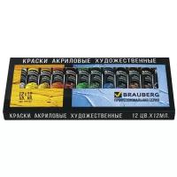 Краски акриловые художественные Brauberg 12 цветов по 12 мл, профессиональная серия, в тубах (191122)