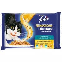 Влажный корм для кошек Felix Sensations, с лососем, с форелью, с треской 267 г (кусочки в желе)