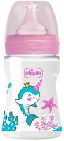 Бутылочка для кормления Chicco Well-Being Girl 0мес.+, силиконовая соска медленный поток, РР, 150мл./бутылка для кормления/для путешествий/бутылочка детская с соской/детская бутылка/для новорожденных/ бутылка для воды детская/подарок на выписку