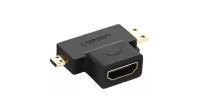 Переходник Ugreen HD129 (20144) Micro HDMI + Mini HDMI Male to HDMI Female Adapter чёрный