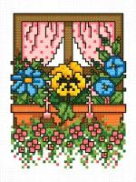 Набор для вышивания крестиком Белоснежка "Цветочное окно" / Набор для вышивания крестиком 8х9.5 см / Окно / Цветы