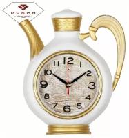 Часы настенные чайник 26,5х24см, корпус белый с золотом "Узор" Рубин 2622-002